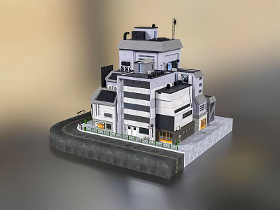 Modern Multi Storey Building Model With Gray Base And Detailed Structural Design 3d model
