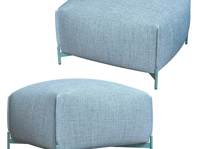 Soft Light Blue Fabric Ottoman With Modern Stylish Green Metal Legs 3d model