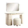 Modern Wooden Dressing Table With Rectangular Mirror Drawer And Round Stool 3d model