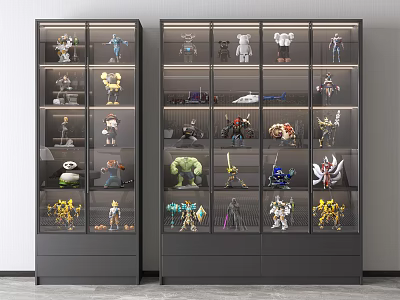 Modern Grey Display Cabinets With Built In Lighting Multiple Compartments And Drawers For Action Figures 3d model