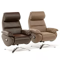 Comfortable Brown Leather Public Recliner Chair With Armrests And Silver Metal Base