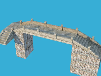 Ancient Stone Bridge With Steps Brick Structure And Railings On Blue Background 3d model
