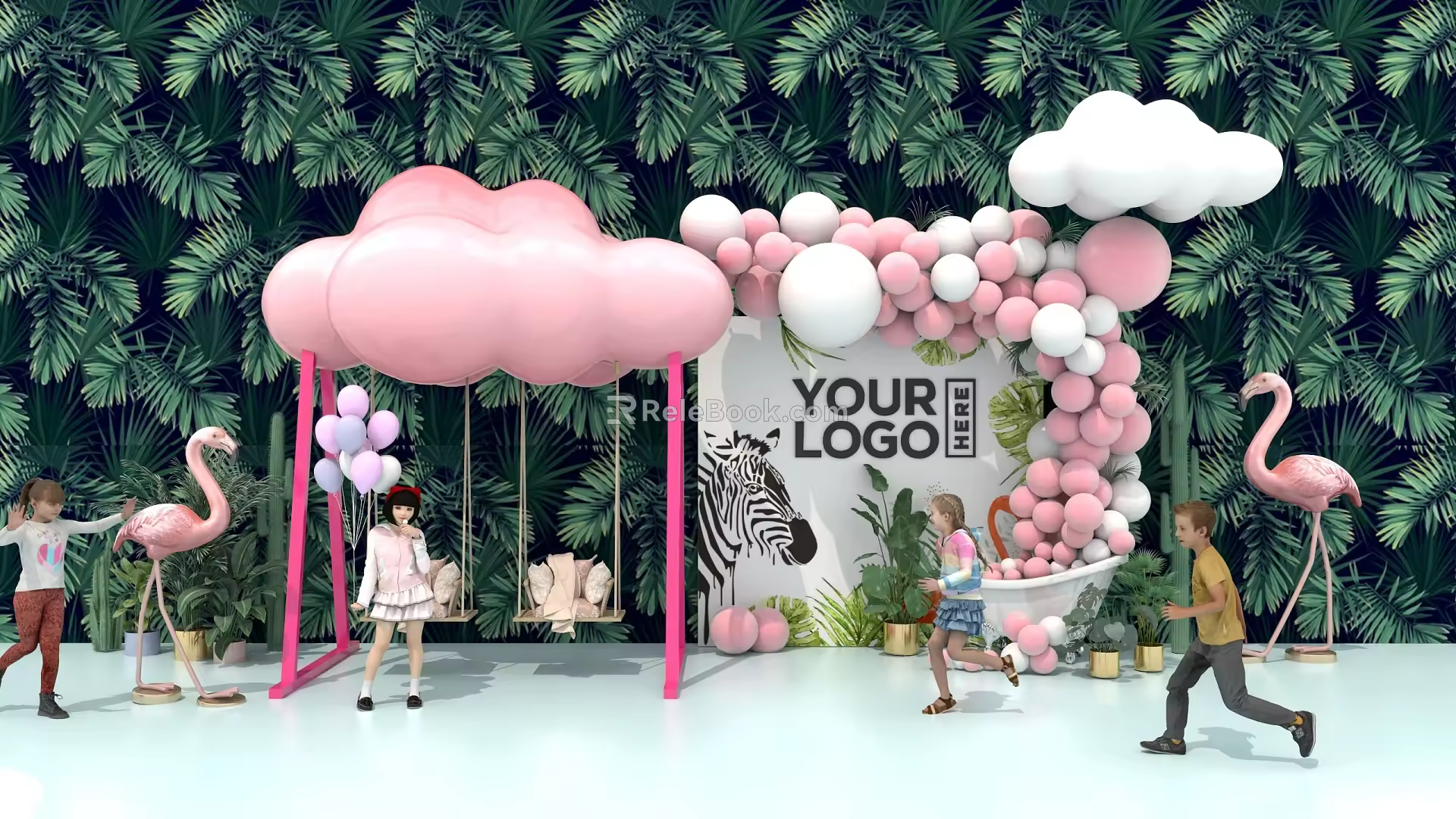Swing Clouds Photo Meichen Interactive Pin Mini Show Flamingo Children Girls Balloon 3d model