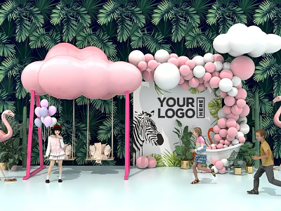 Swing Clouds Photo Meichen Interactive Pin Mini Show Flamingo Children Girls Balloon 3d model