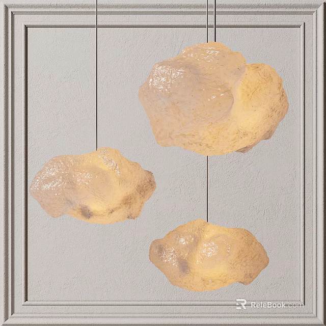 Three Cream Colored Cloud Like Chandeliers Hanging Against Gray Wall In Modern Interior 3d model 