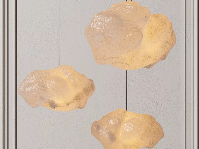 Three Cream Colored Cloud Like Chandeliers Hanging Against Gray Wall In Modern Interior 3d model