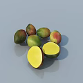 Fresh Ripe Mangoes With Sliced Yellow Flesh On Gray Surface