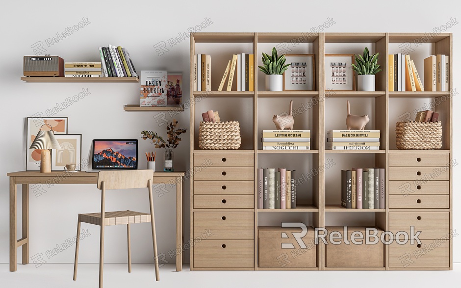 Bookshelf Bookcase Desk and Chair Combination Book Book Display Rack Decorative Rack model