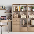 Bookshelf Bookcase Desk and Chair Combination Book Display Rack Decorative Rack 3d model