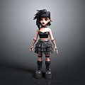 Cartoon Girl Wearing Black Crop Top Pleated Skirt Fishnet Stockings And Platform Boots