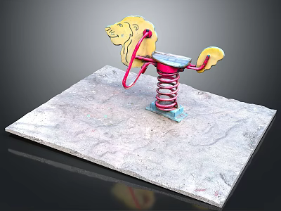 Lion Shaped Spring Rocking Horse With Colorful Design On Concrete Platform 3d model