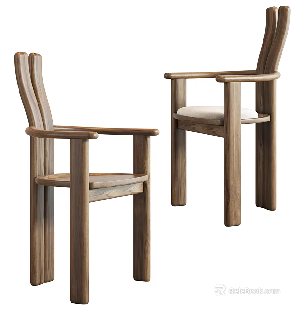 Modern Comfortable Wooden Leisure Chairs with Armrests and White Cushion Design 3d model 