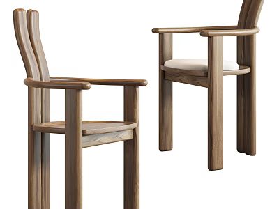 Modern Comfortable Wooden Leisure Chairs with Armrests and White Cushion Design 3d model