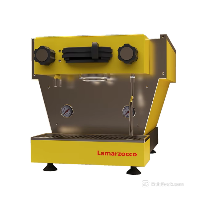 Yellow Lamarzocco Espresso Machine Kitchen Appliance With Control Knobs And Pressure Gauges 3d model 