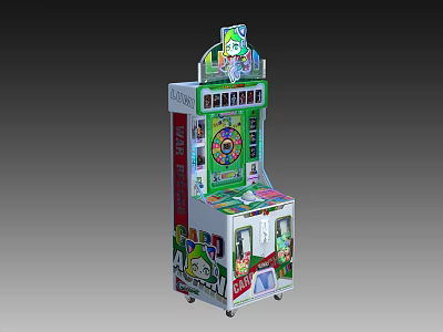 Green and white arcade game machine with screen and control panel as entertainment appliance 3d model