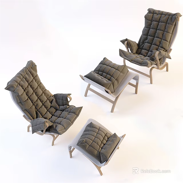 Modern Gray Padded Lounge Chair With Matching Footstool And Sturdy Frame 3d model 