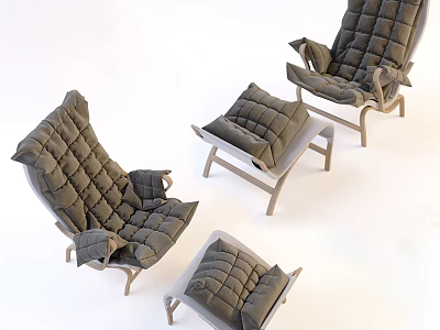 Modern Gray Padded Lounge Chair With Matching Footstool And Sturdy Frame 3d model