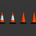 Orange Traffic Cones With White Stripes And Black Bases On Reflective Surface 3d model