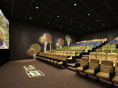 Cinema Auditorium Interior with Spacious Comfortable Yellow Seats Large Screen and Modern Design 3d model