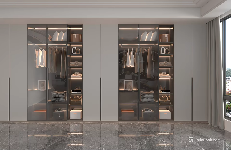 Modern Glass Door Storage Cabinet with Multi layer Shelves for Closet Organization 3d model 
