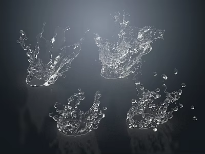 Dynamic Transparent Water Splashes And Droplets In Motion On Dark Background 3d model