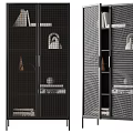 Modern Display Cabinet With Glass Door Metal Frame Books Decorative Sphere And Cone