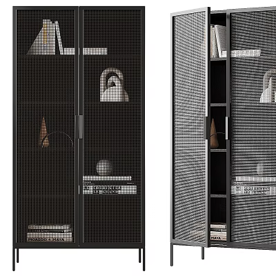 Modern Display Cabinet With Glass Door Metal Frame Books Decorative Sphere And Cone 3d model