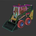 Yellow Gray Skid Steer Loader With Front Bucket Cabin Safety Net Orange Warning Light