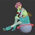 Anime Blonde Character In Blue White Sailor Uniform Sitting On Blue Sphere With Boots Gloves