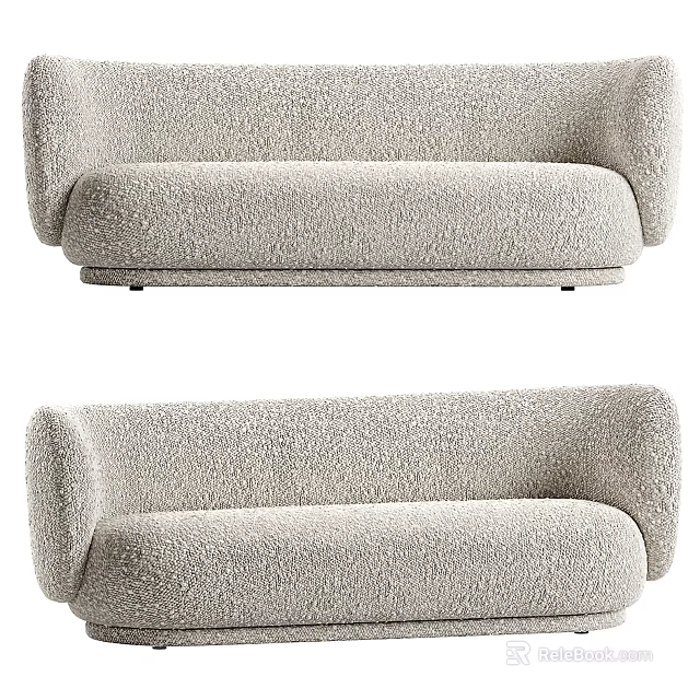 Plush Light Beige Sofa With Curved Arms And Comfortable Modern Design 3d model 