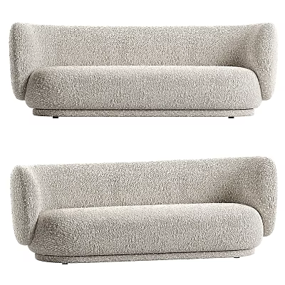 Plush Light Beige Sofa With Curved Arms And Comfortable Modern Design 3d model