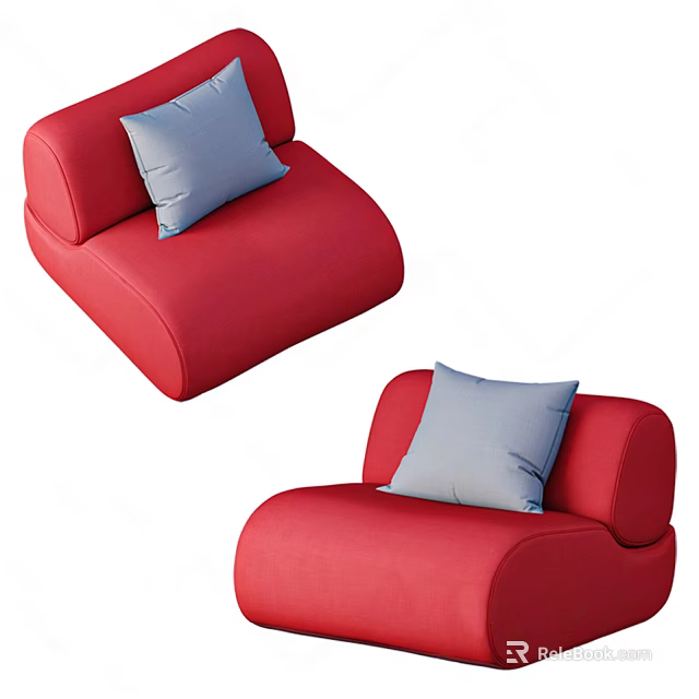 Modern Red Single Sofa with Light Blue Cushion Two Pieces Style 3d model