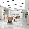 Modern Bank Open Space Interior With Green Yellow Striped Walls Tables Chairs And Green Plants