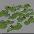 Lush Garden Features With Green Grass Diverse Plants And Decorative Stones