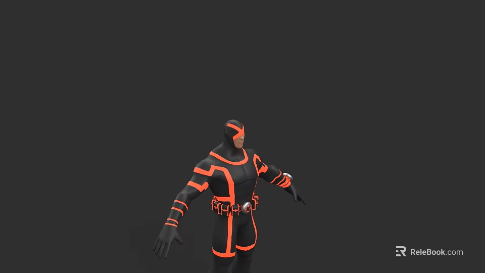 Game Movie Character 3D Model in Black Orange Bodysuit with Mask Arm Waist Accents 3d model 
