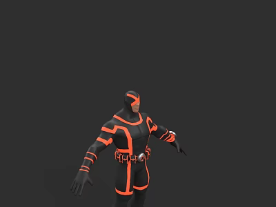 Game Movie Character 3D Model in Black Orange Bodysuit with Mask Arm Waist Accents 3d model