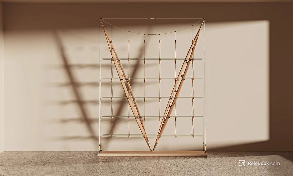 Modern Geometric Bookcase Design With Wooden Metal Frame And Multi Layer Shelves 3d model 
