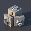 Decorative Ornament Set With Three Gift Boxes And Silver Ribbon Bows 3d model