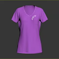Purple V neck T shirt with front pocket and white logo design