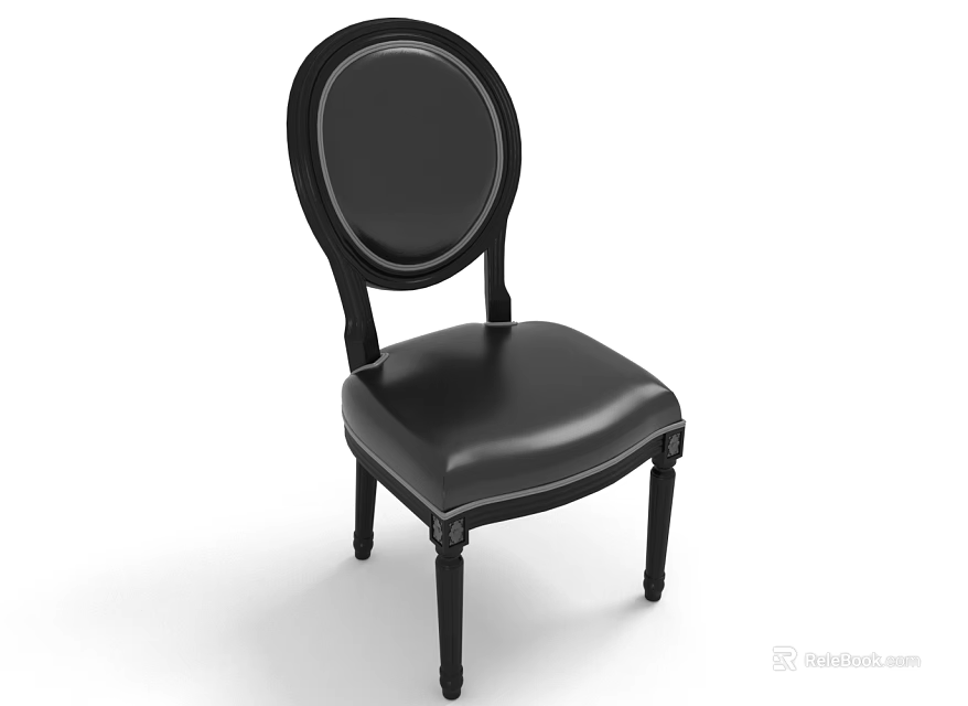Classic Black Chair With Round Back Leather Seat And Wooden Legs For Home Decor 3d model 