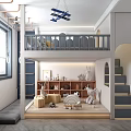 Modern Children's Room With Bunk Bed And Toys Storage