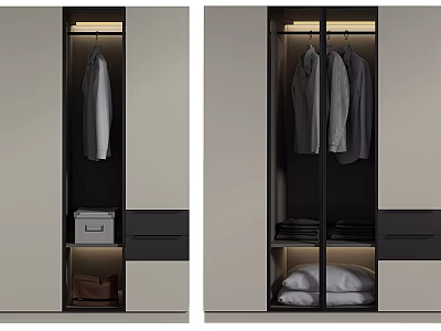 Modern Wardrobe With Glass Doors Hanging Space Drawers Folded Clothes And Storage 3d model
