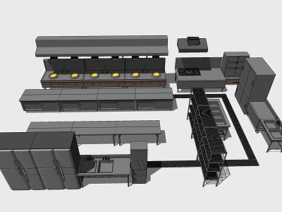 Sleek Modern Open Kitchen Design With Island Counter Cabinets And Kitchen Appliances 3d model