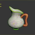 Pink Ceramic Pitcher With Floral Patterns And Gold Handle And Rim