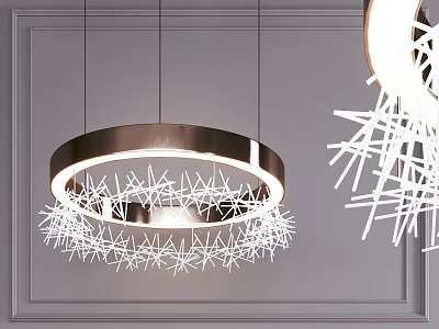 Modern Circular Chandelier With White Spiky Decorations Metallic Frame And LED Lighting 3d model