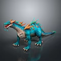 Mythical Blue Dragon Sculpture Carving With Detailed Orange Spiked Decorations