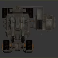 Mechanical Tank with Heavy Tread Tracks Mounted Cannons Antenna Arrays and Industrial Metal Texture
