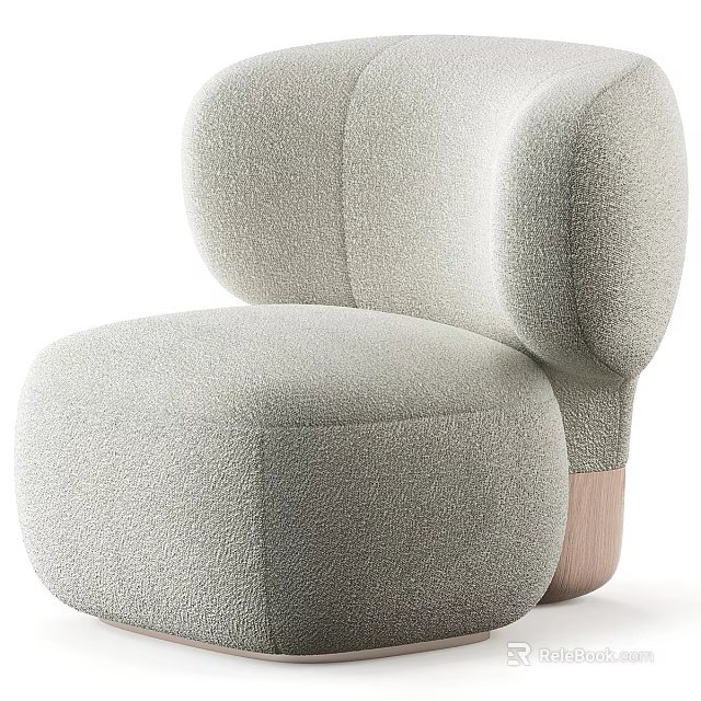Modern Light Gray Single Sofa With Soft Fabric Rounded Design And Wooden Base 3d model