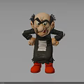 Bald Cartoon Character With Angry Expression Black Hair Red Shoes And Hands On Hips