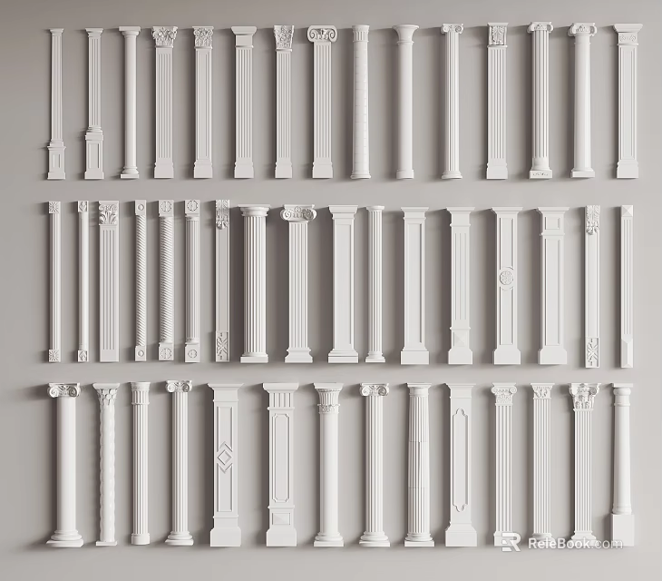Various Styles Of White Roman Columns 3d model 